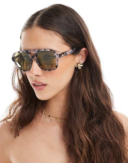Aire Whirlpool oversized aviator sunglasses with yellow lens in charcoal tort