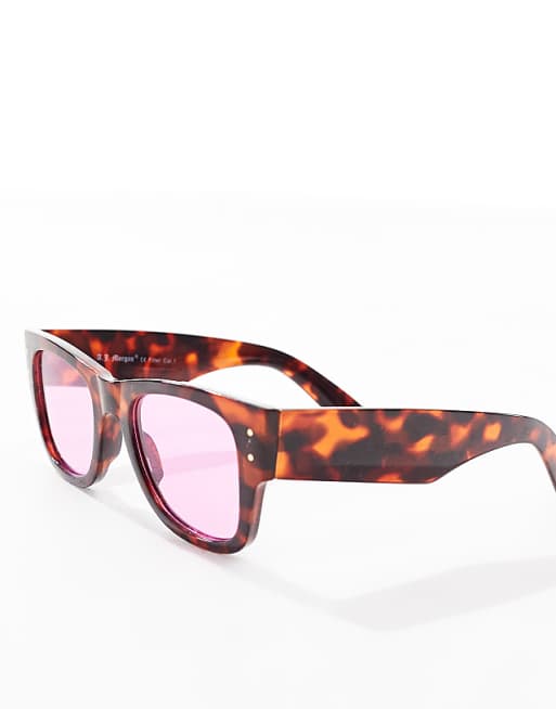 AJ Morgan Durango Square Sunglasses In Tortoiseshell With Pink Lens