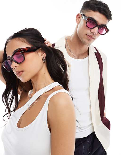 AJ Morgan Durango Square Sunglasses In Tortoiseshell With Pink Lens