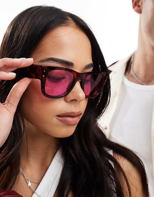 AJ Morgan Durango Square Sunglasses In Tortoiseshell With Pink Lens