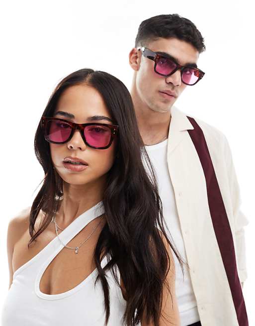 AJ Morgan durango square sunglasses in tortoiseshell with pink lens