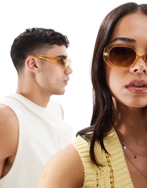 AJ Morgan Top Grade Hexagonal Sunglasses In Gold And Brown