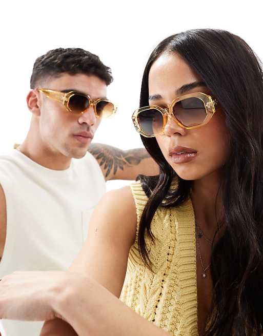 AJ Morgan top grade hexagonal sunglasses in gold and brown