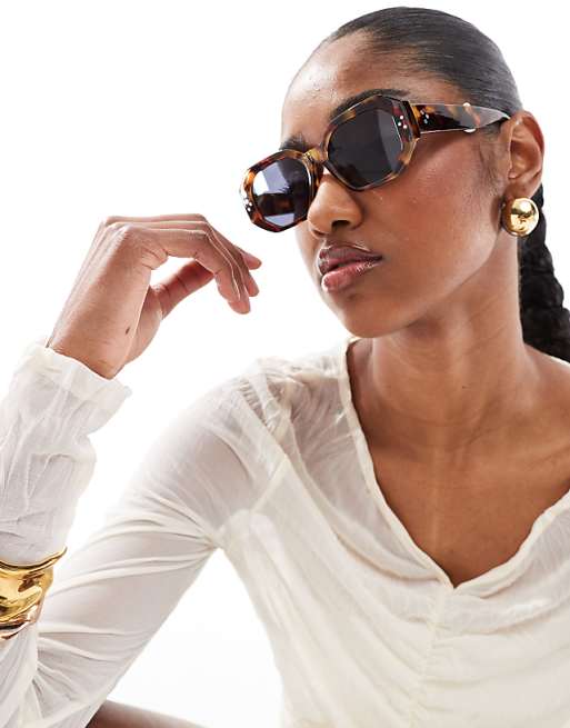 AJ Morgan top grade hexagonal sunglasses in tortoiseshell