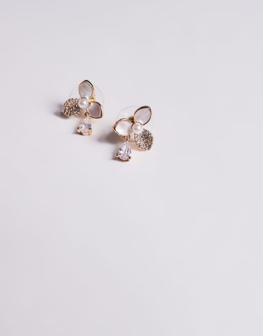 ALDO Cirehar Pale Flower And Crystal Drop Earrings In Gold