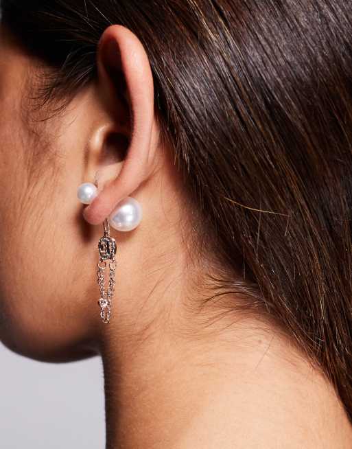ALDO Crystal Chain And Pearl Drop Earrings In Rose Gold