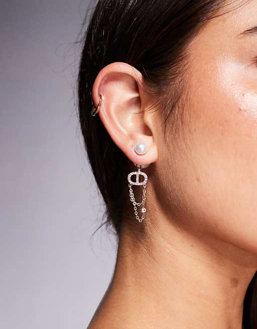 ALDO crystal chain and pearl drop earrings in rose gold