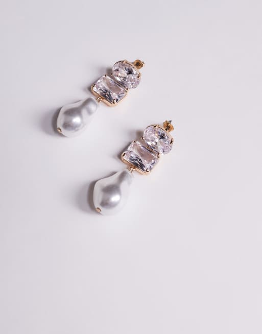 ALDO Jessika Statement Crystal And Pearl Drop Earrings In Gold