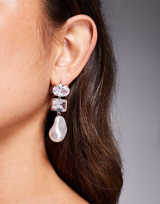 ALDO jessika statement crystal and pearl drop earrings in gold
