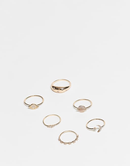 ALDO matchy pack of 6 celestial rings in gold