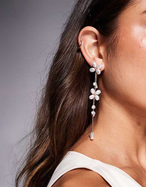 ALDO pearlora daintly flower and pearl drop earrings in gold