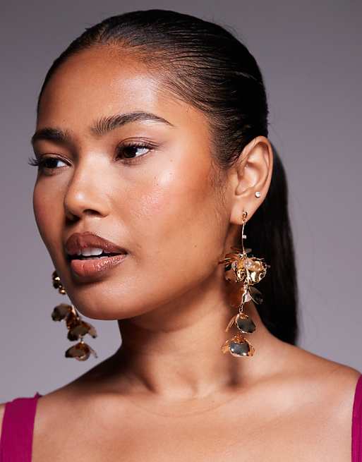 ALDO serrenna flower petal drop earrings in gold