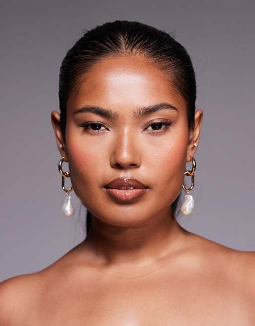 ALDO Sloanne Linked Hoop Earrings With Pearl Charm In Gold