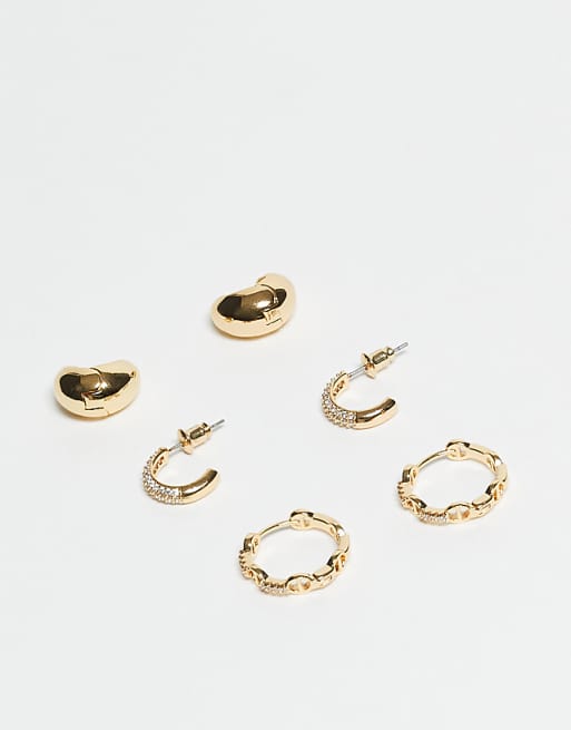 ALDO sophiiaa pack of 3 pave teardrop and chain earrings in gold