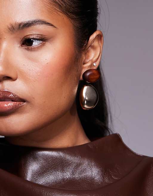 ALDO teyrra stud drop earrings in gold and wood effect