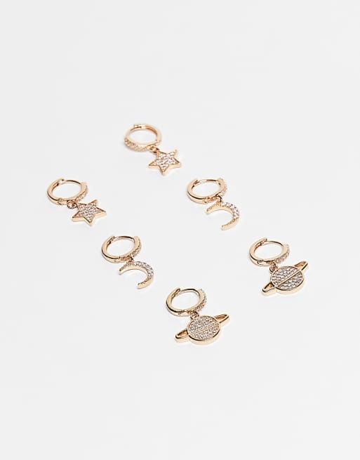 ALDO wealign pack of 3 celestial drop earrings in gold