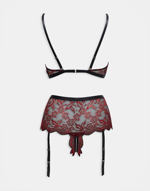 Ann Summers Brooke Floral Lace Crotchless Set In Red