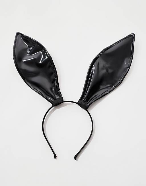 Ann Summers Halloween Vinyl Bunny Ears Headband In Black - BLACK