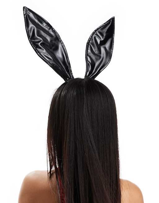 Ann Summers Halloween Vinyl Bunny Ears Headband In Black - BLACK