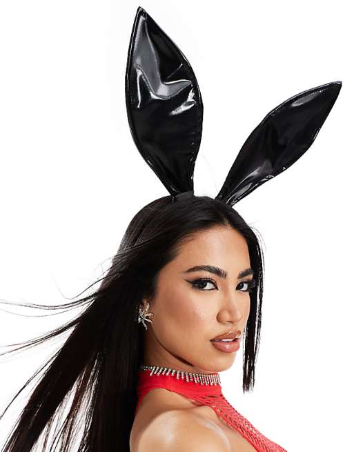 Ann Summers Halloween Vinyl Bunny Ears Headband In Black - BLACK