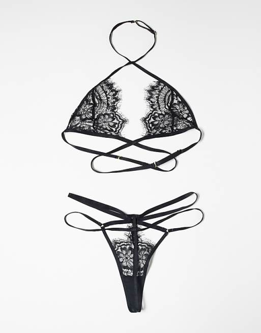 Ann Summers Infinite Crotchless Foldover Set In Black - BLACK