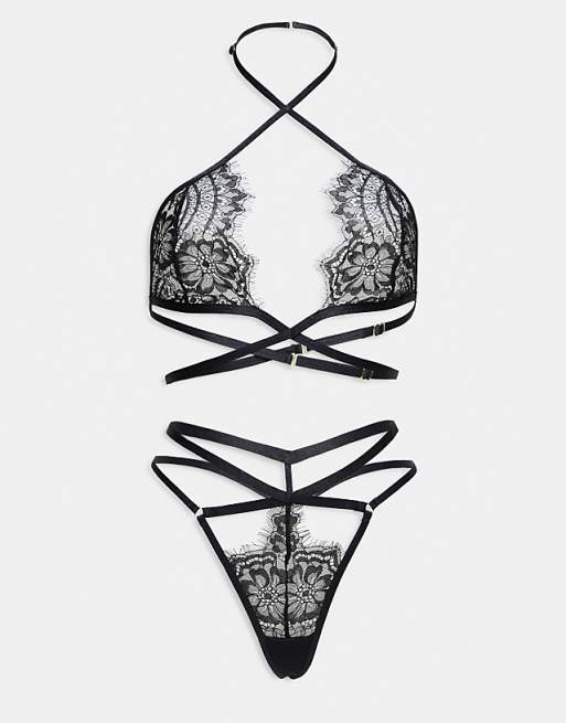 Ann Summers Infinite crotchless foldover set in Black - BLACK
