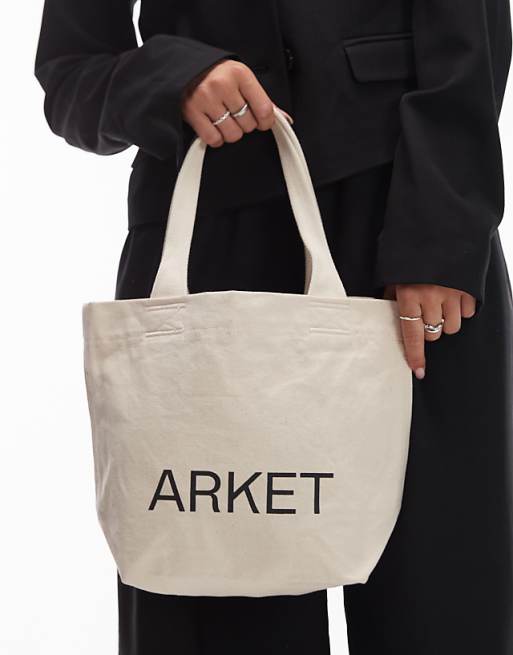 ARKET canvas mini tote bag in off white
