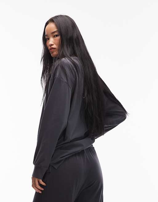 ARKET Mix And Match Pure Cotton Lounge Soft Long Sleeve Pyjama Top In Dark Blue