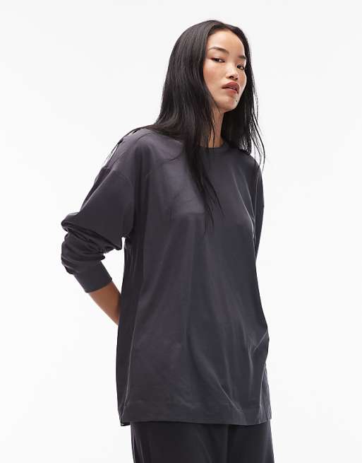 ARKET mix and match pure cotton lounge soft long sleeve pyjama top in dark blue