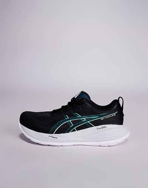 Asics Gel-Cumulus 27 Running Trainers In Black And Lucid Yellow