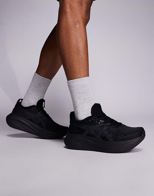 Asics Gel-Nimbus 27 Running Trainers In Black And Graphite Grey
