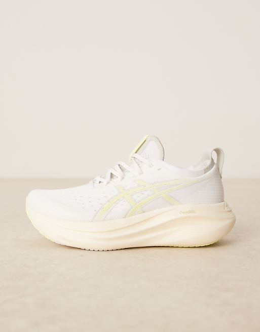 Asics Gel-Nimbus 27 Running Trainers In White And Huddle Yellow