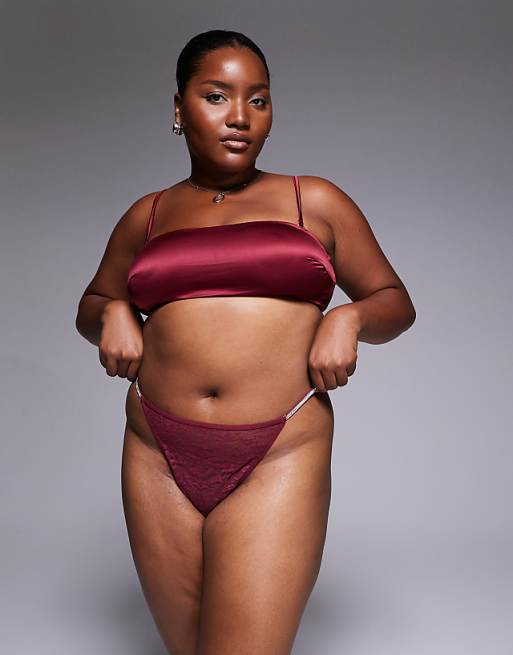 DEISGN Curve 2 Pack Diamante Tanga Thong In Cherry Red & Burgundy