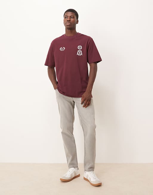 DEISGN Relaxed Fit T-shirt With Print Detail In Burgundy
