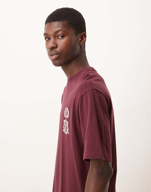 DEISGN Relaxed Fit T-shirt With Print Detail In Burgundy