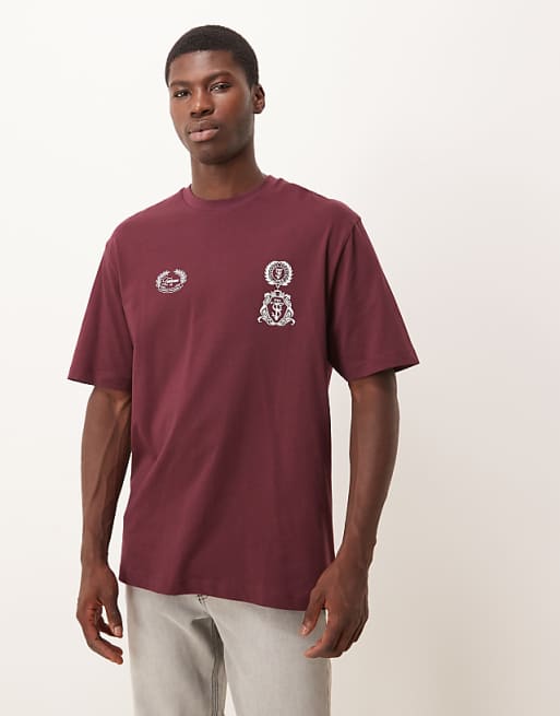 DEISGN relaxed fit t-shirt with print detail in burgundy
