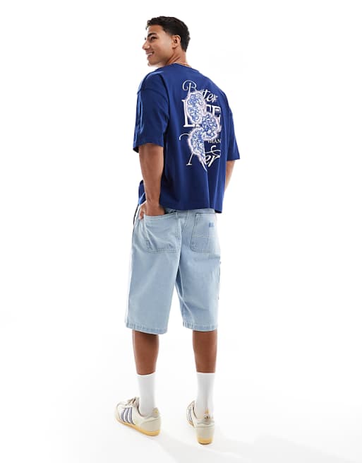 DESGIN Boxy Oversized T-shirt With Floral Graphic In Navy