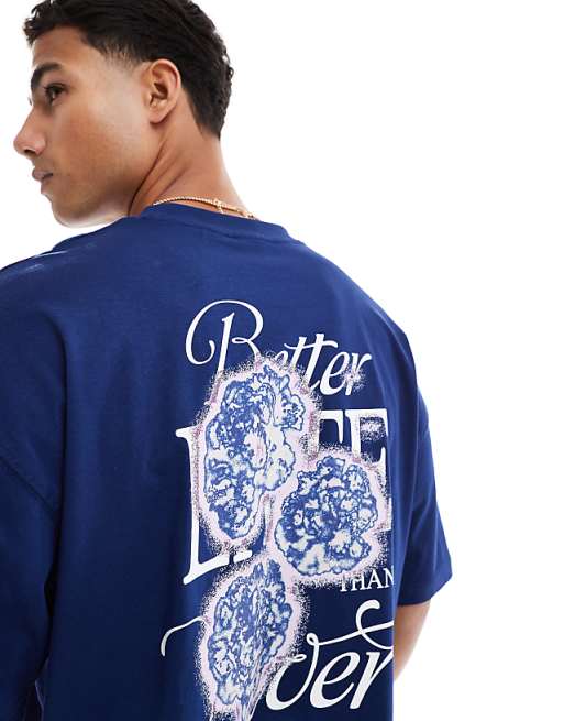 DESGIN Boxy Oversized T-shirt With Floral Graphic In Navy