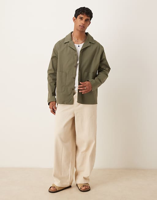 DESGIN Cotton Twill Worker Jacket In Green