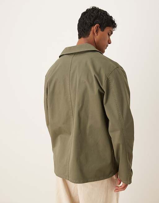 DESGIN Cotton Twill Worker Jacket In Green
