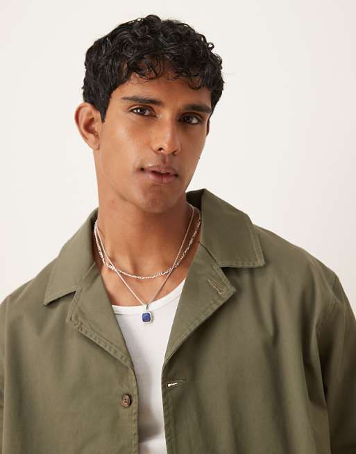 DESGIN Cotton Twill Worker Jacket In Green
