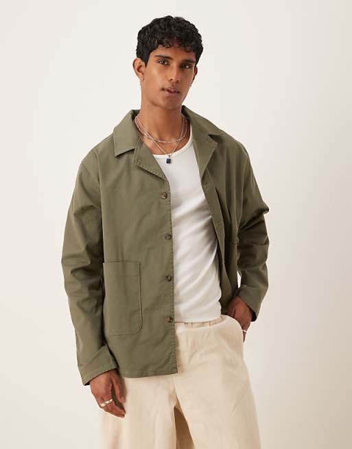 DESGIN cotton twill worker jacket in green