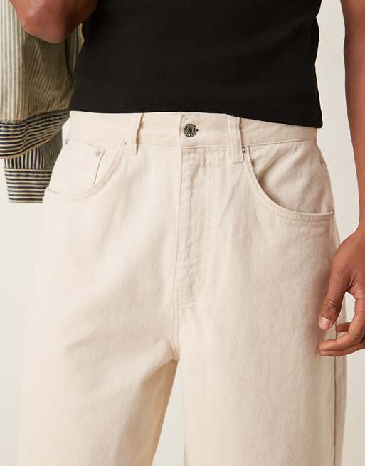 DESGIN Oversized Denim Jort In Beige