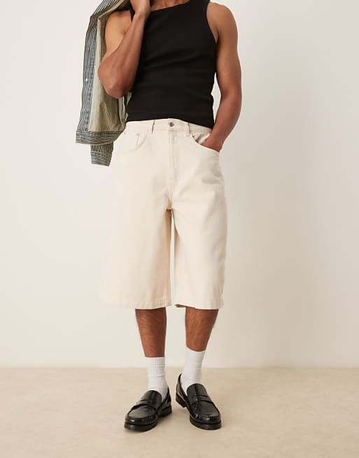 DESGIN Oversized Denim Jort In Beige