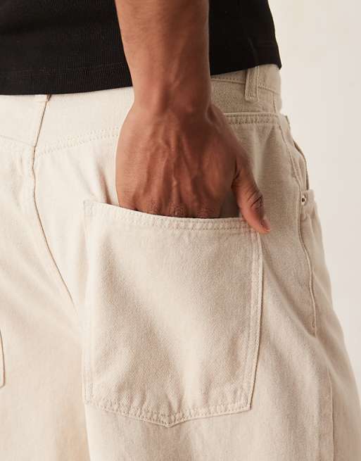 DESGIN Oversized Denim Jort In Beige