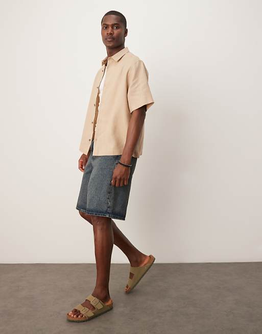 DESIGN 100% Linen Boxy Regular Shirt In Sand