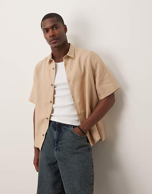 DESIGN 100% linen boxy regular shirt in sand