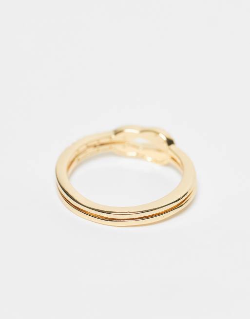 DESIGN 14k Gold Plate Band Ring With Knot Detail And Cubic Zirconia Stones In Gold Tone With Gift Bag