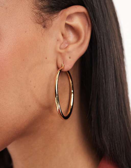 DESIGN 14k Gold Plated Earrings With Graduated Skinny Hoop Detail