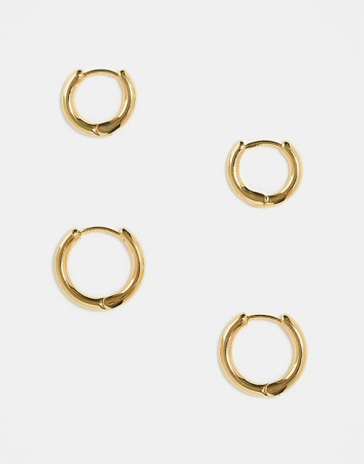 DESIGN 14k gold plated pack of 2 hoops in graduating sizes